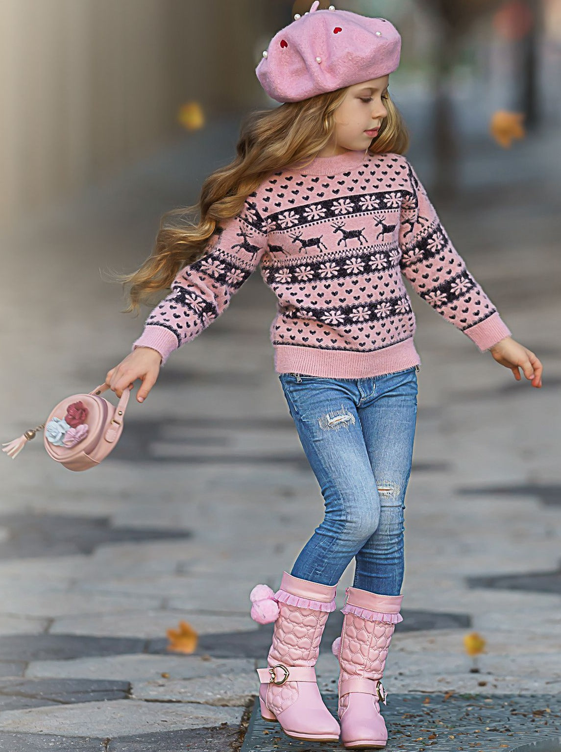 Cozy Winter Sweaters | Girls Cable Knit Reindeer Heart Holiday Sweater ...