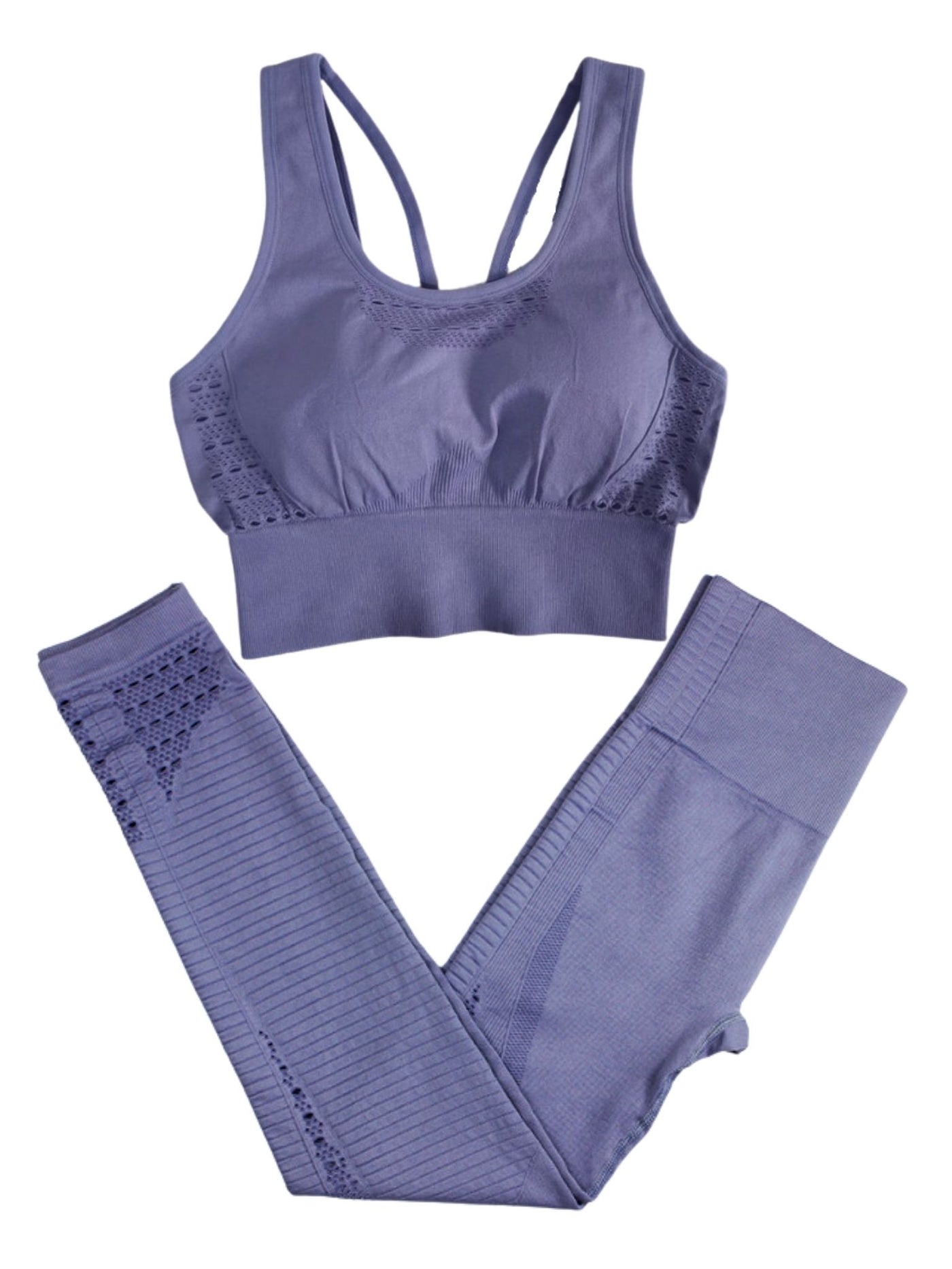 [12pcs] Sports bra and high rise leggings set with pocket - lavender