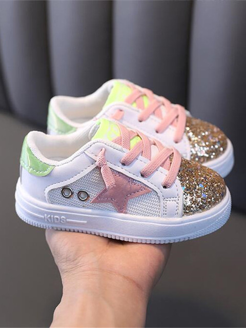 XinYiQu Girls Sparkle Star Casual Sneakers Glitter Sequin Sports Tennis  Shoes
