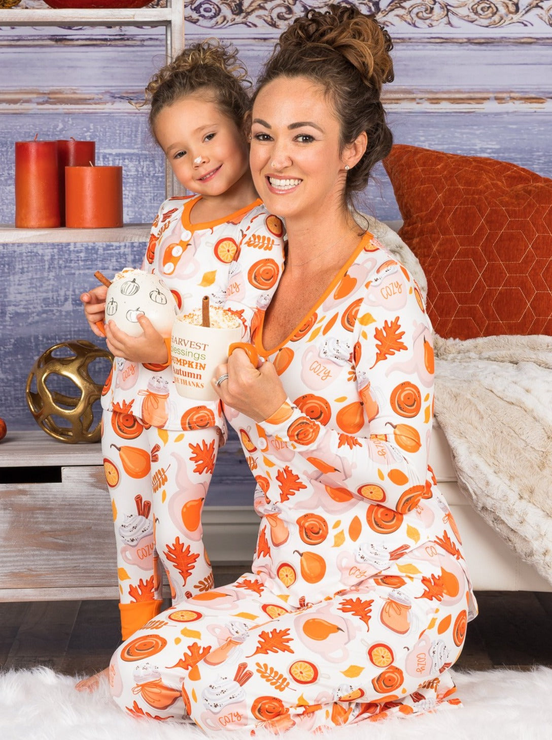 Orange Matching Pajamas for Couples Pjs Set