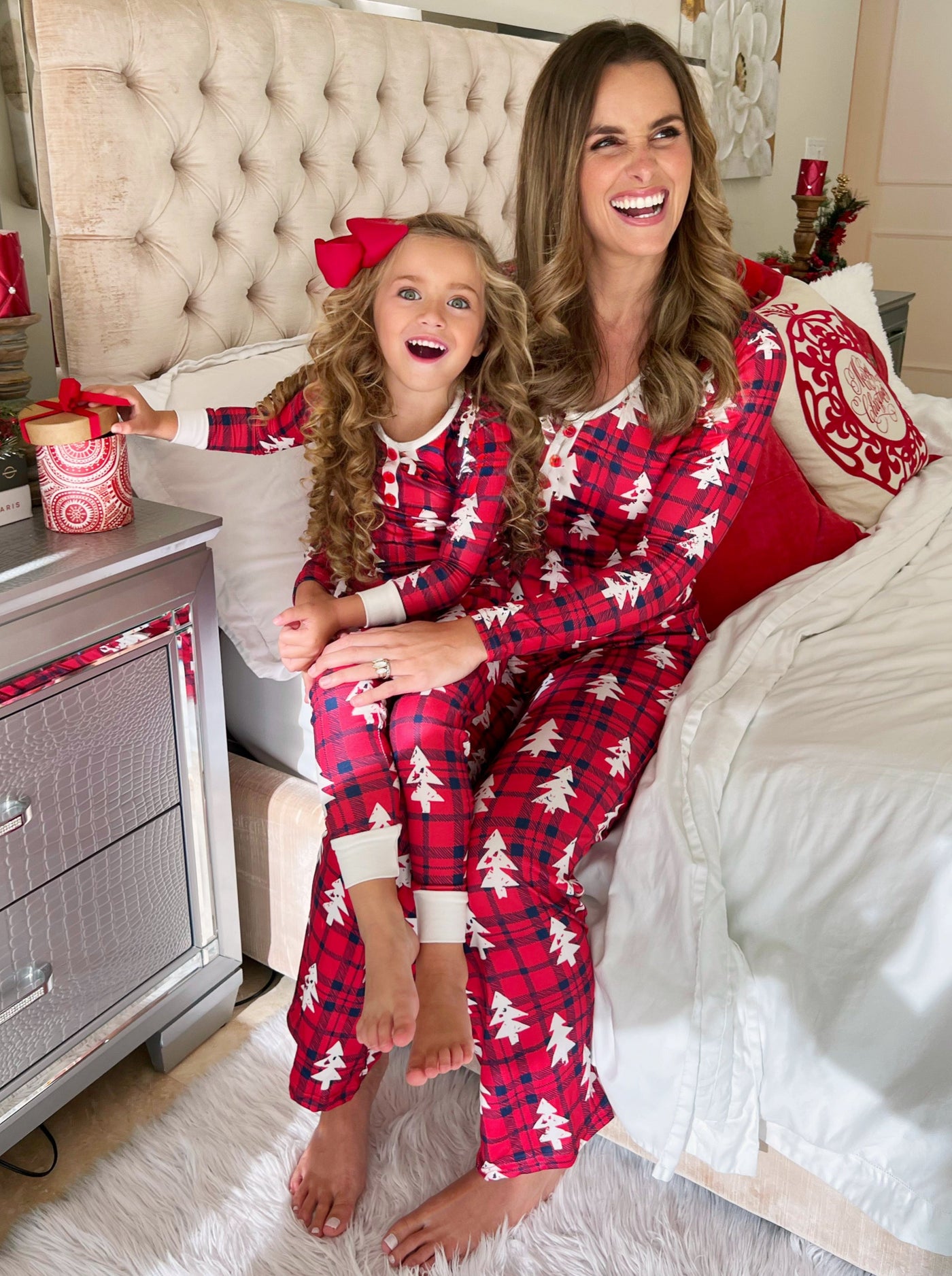 Mommy And Me Plaid Present Pajama Set