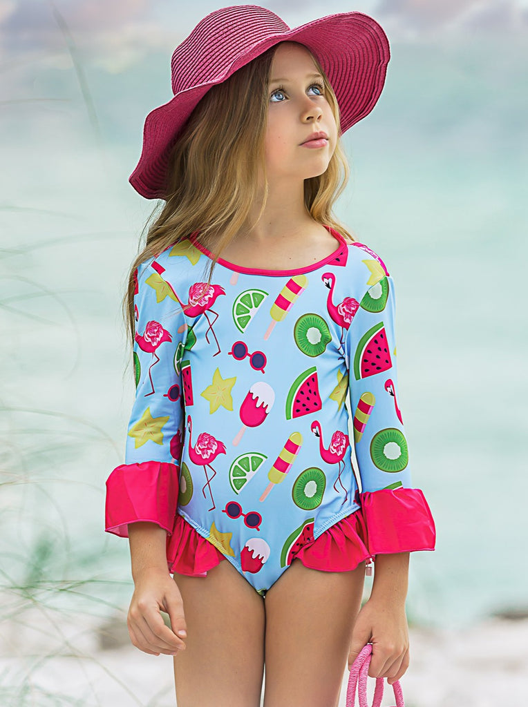 Toddler Rash Guard Swimsuit  Girls Retro Zippered One Piece Swimsuit – Mia  Belle Girls