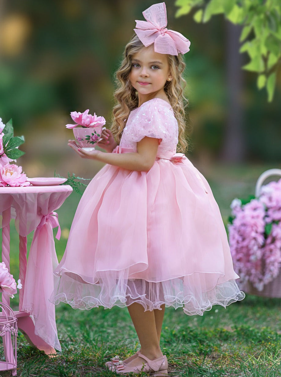 Girls Formal Dresses | Sequin Puff Sleeve Mid Length Formal Dress – Mia ...