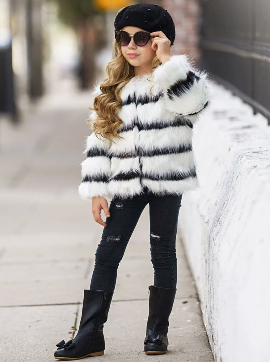 Toddler Winter Coats  Little Girls Black and White Faux Fur Coat