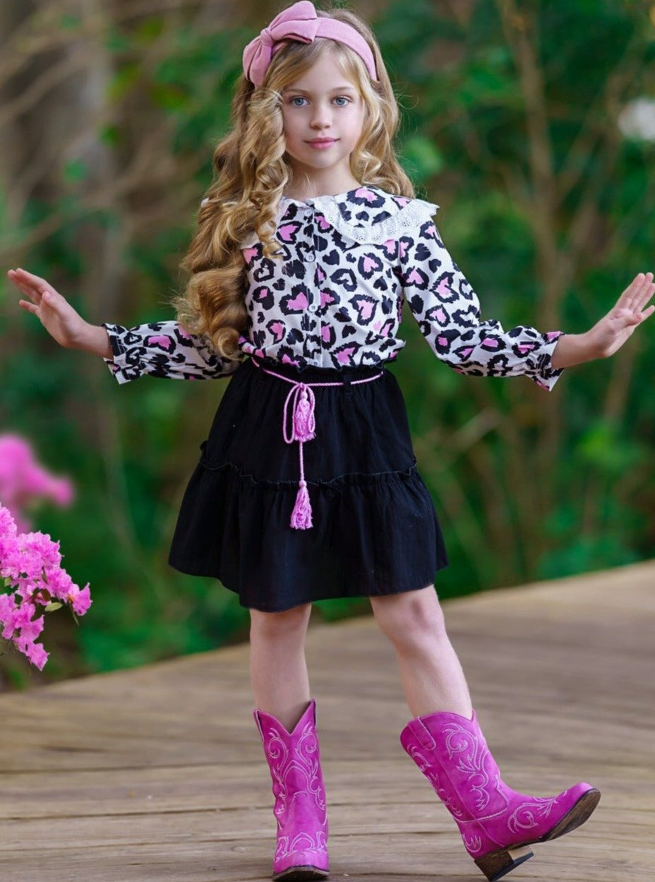 Cute Outfits For Girls | Leopard Heart Blouse And Skirt Set | Girls ...