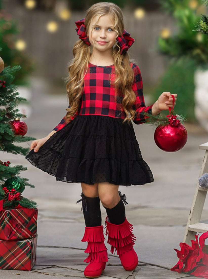 Cute Winter Dresses | Girls Plaid Swiss Dot Holiday Tutu Dress – Mia ...