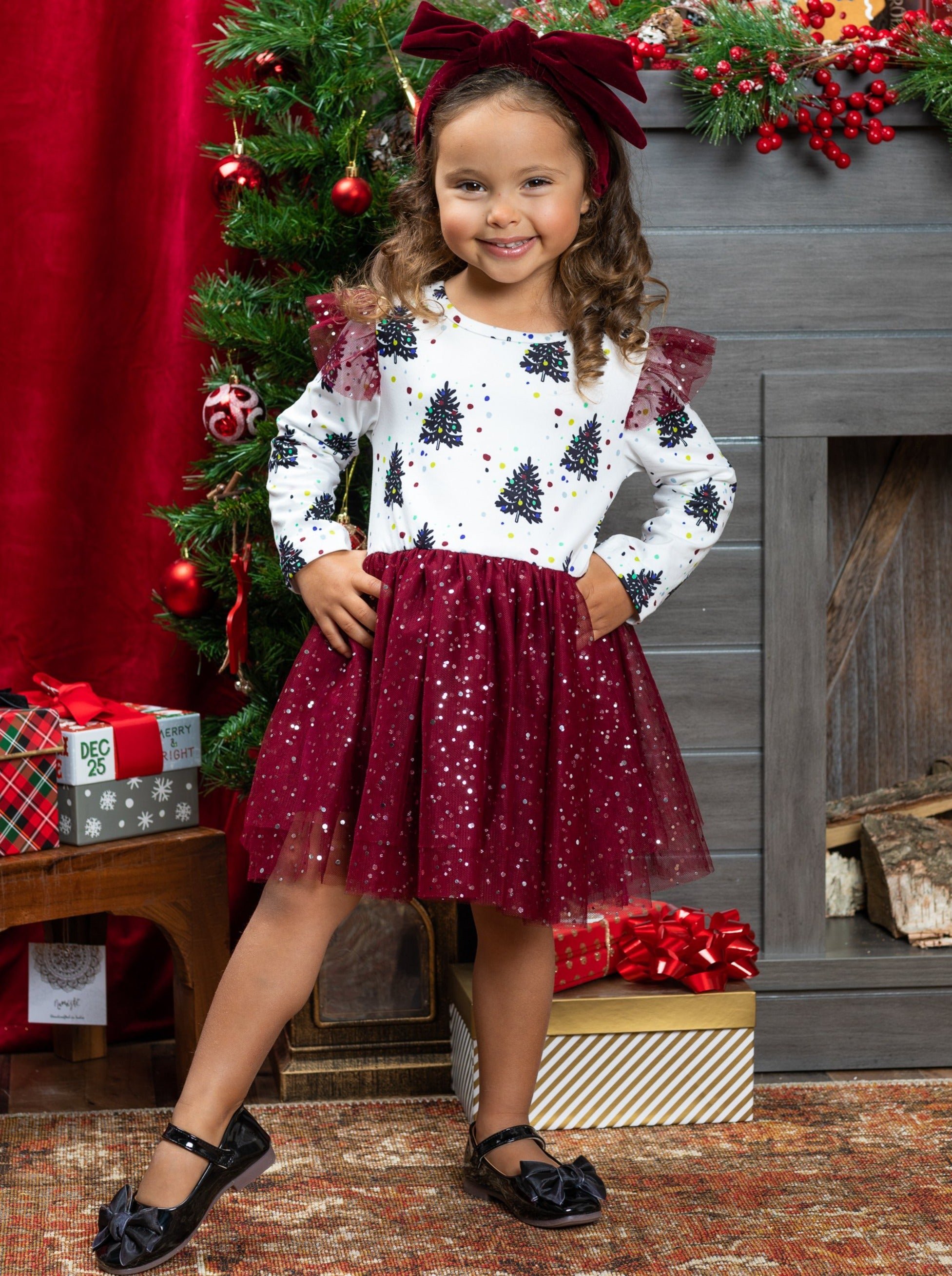 Cute Winter Dresses | Girls Christmas Tree Sequin Tulle Tutu Dress ...