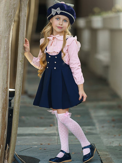 Girls Preppy Chic Blouse and Overall Dress Set - Mia Belle Girls