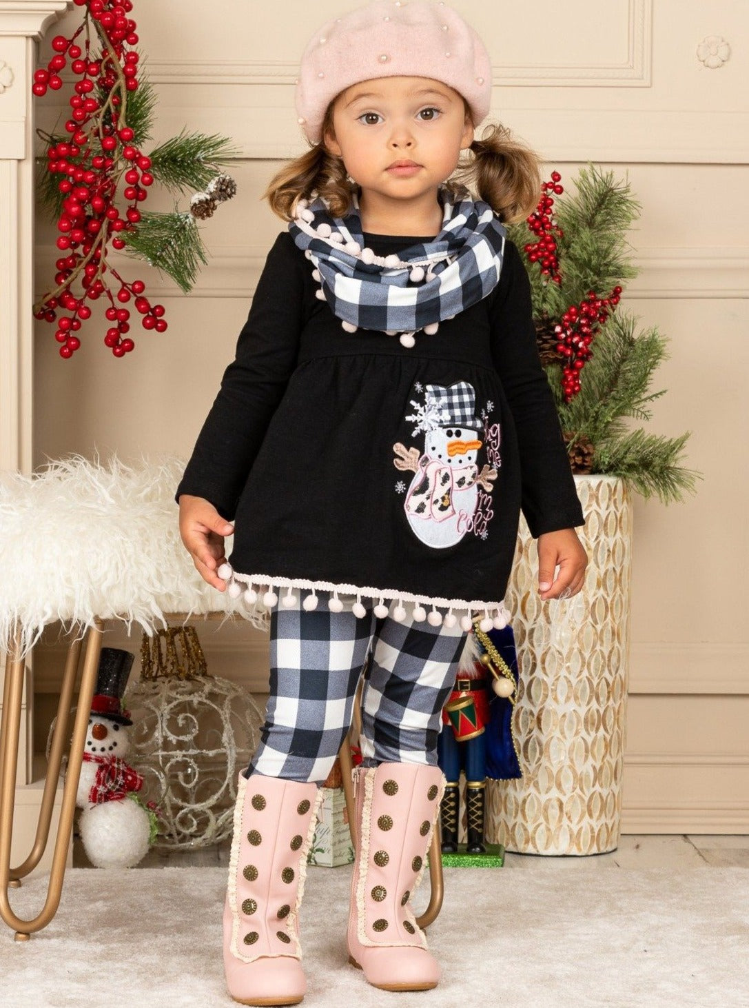 Cute Winter Sets | Girls Snowman Tunic, Plaid Scarf & Legging Set – Mia ...
