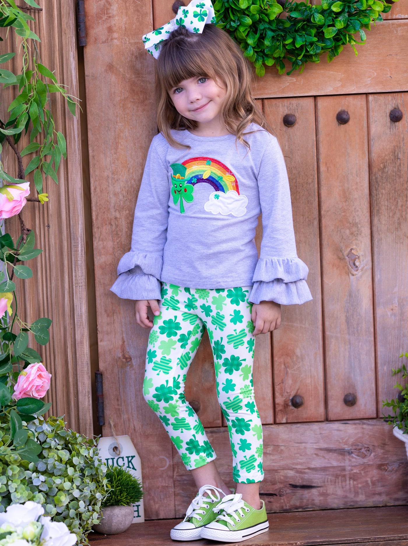 St. Patrick's Day Clothes  Girls Rainbow Top & Clover Legging Set – Mia  Belle Girls