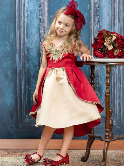 Girls Winter Formal Dress | Gold Embroidered Hi-Lo Holiday Dress – Mia ...