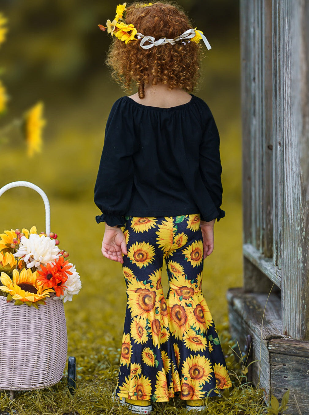 Little Girl's Bell Bottoms - Gold Floral – Daisy Del Sol