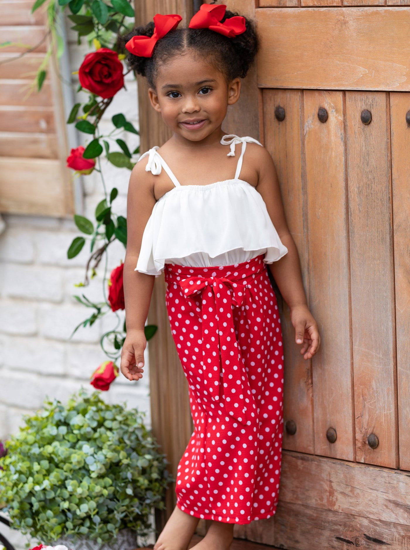 Toddler Spring Outfits | Girls Ruffle Crop Top & Polka Dot Pants Set ...