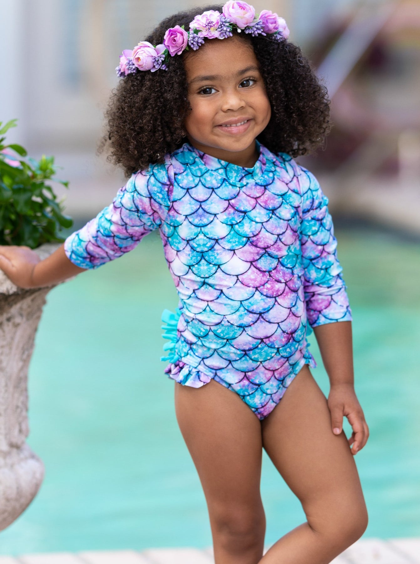 Kids Swimsuits | Little Girls Mermaid Rash Guard One Piece Swimsuit ...
