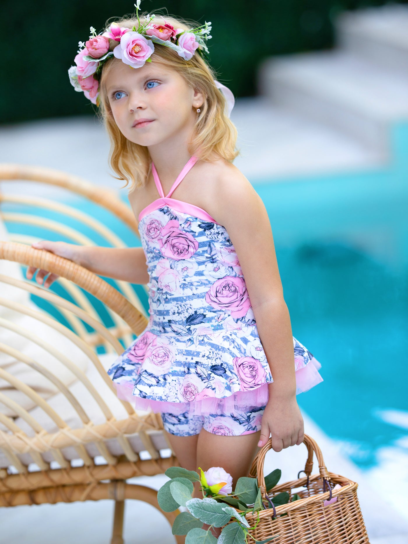 Cute Kids Swimsuits | Girls Paris Rose Tulle Two Piece Shorts Swimsuit ...