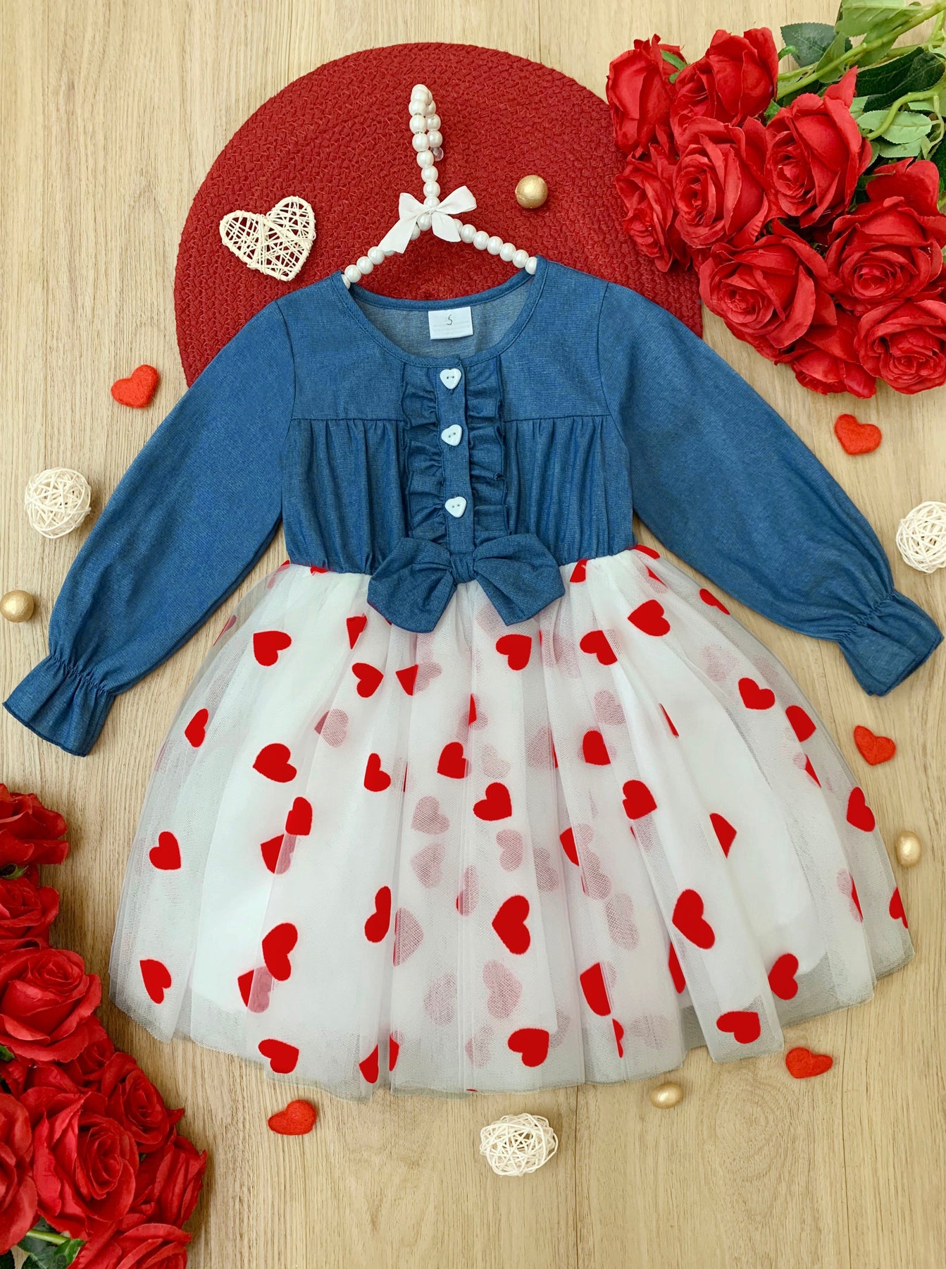 Toddler Valentine's Outfits| Girls Denim Bodice Heart Print Tutu Dress ...