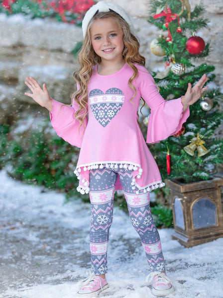 Cute Winter Sets  Girls Christmas Gift Tunic And Printed Legging