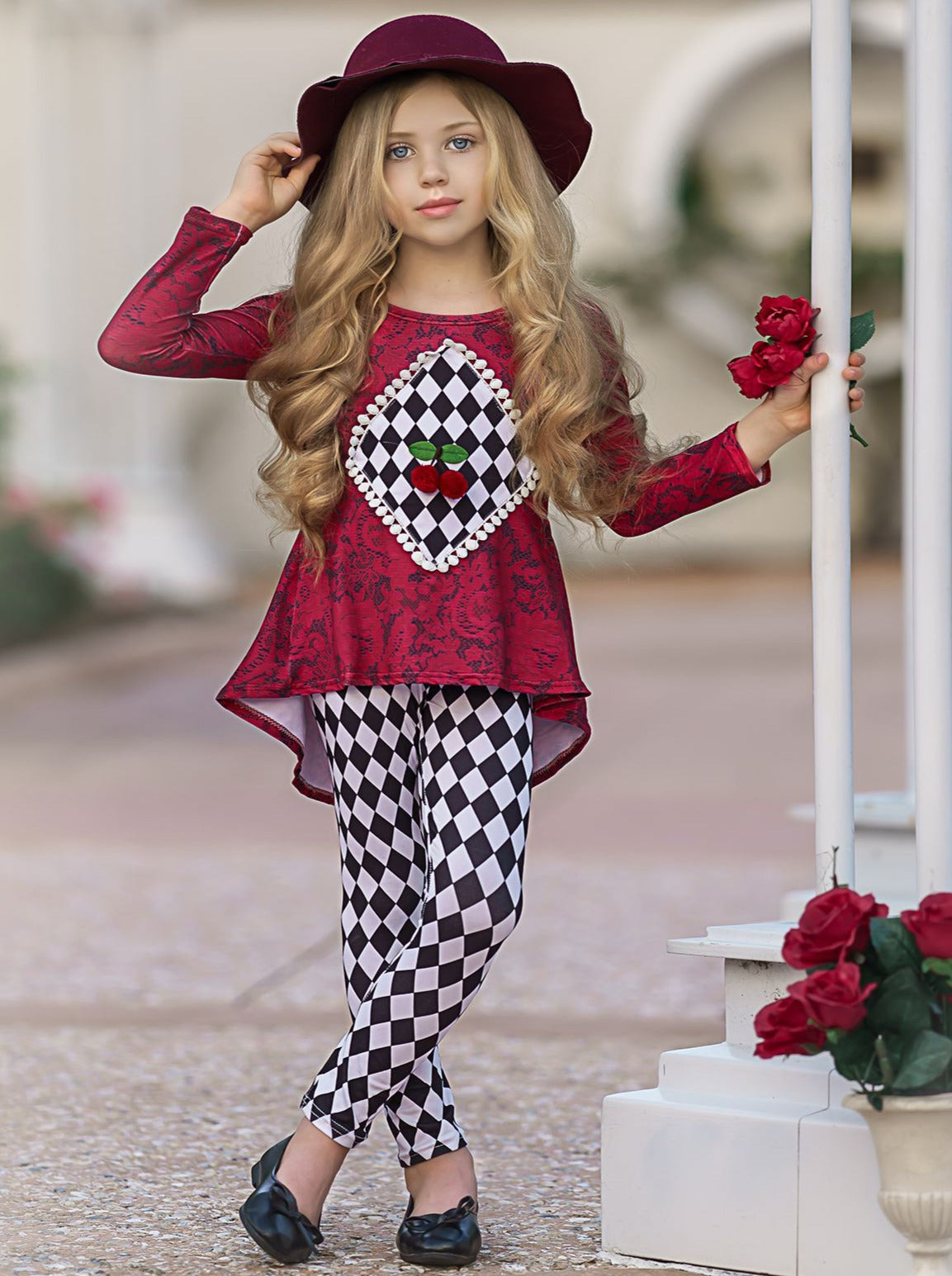 Girls Cherry On Top Hi-Lo Tunic and Checkered Leggings Set - Mia Belle ...