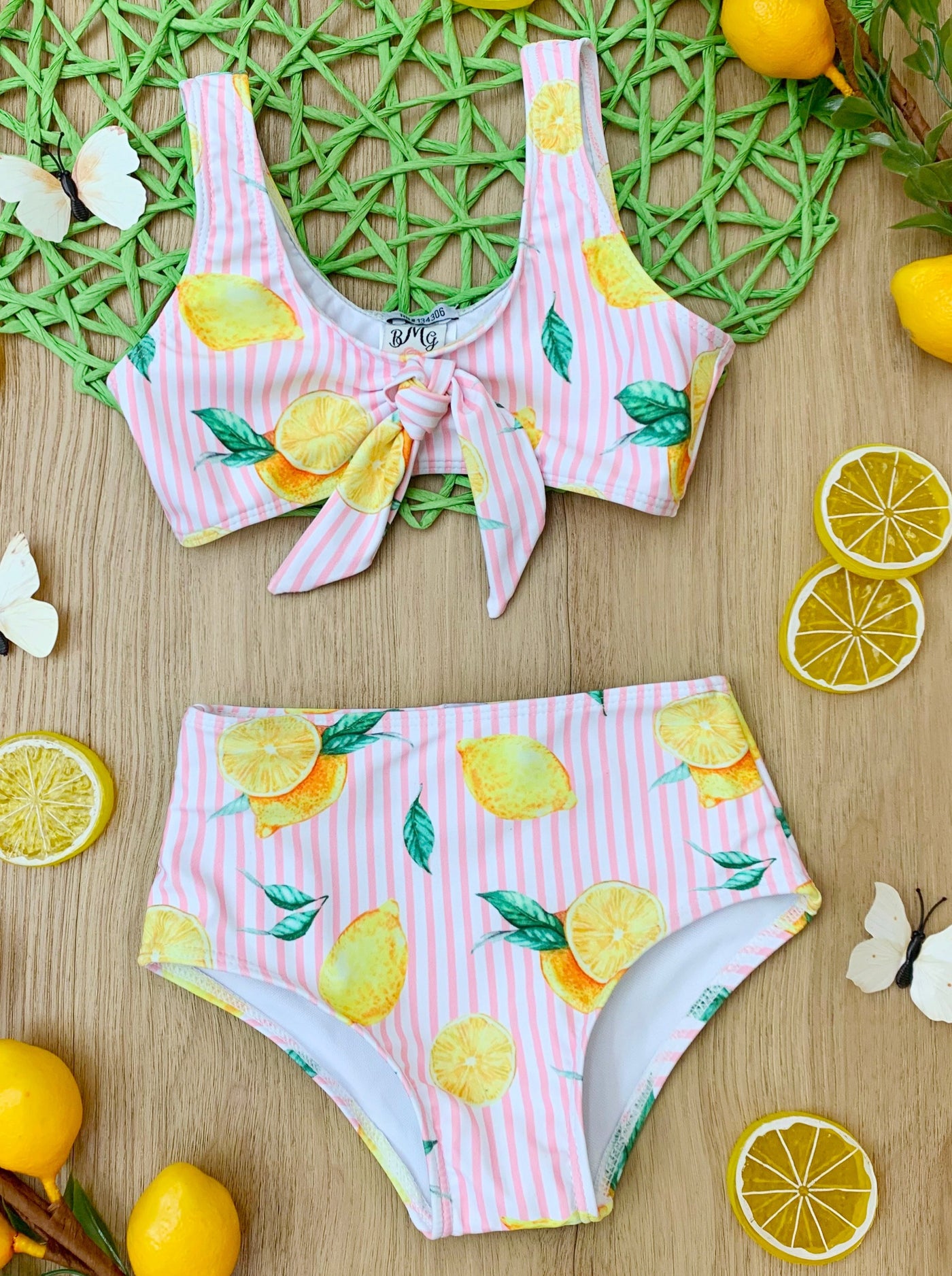 Two-Piece Girls Swimsuits  Girls Vintage Lemon Print Tankini Swimsuit –  Mia Belle Girls