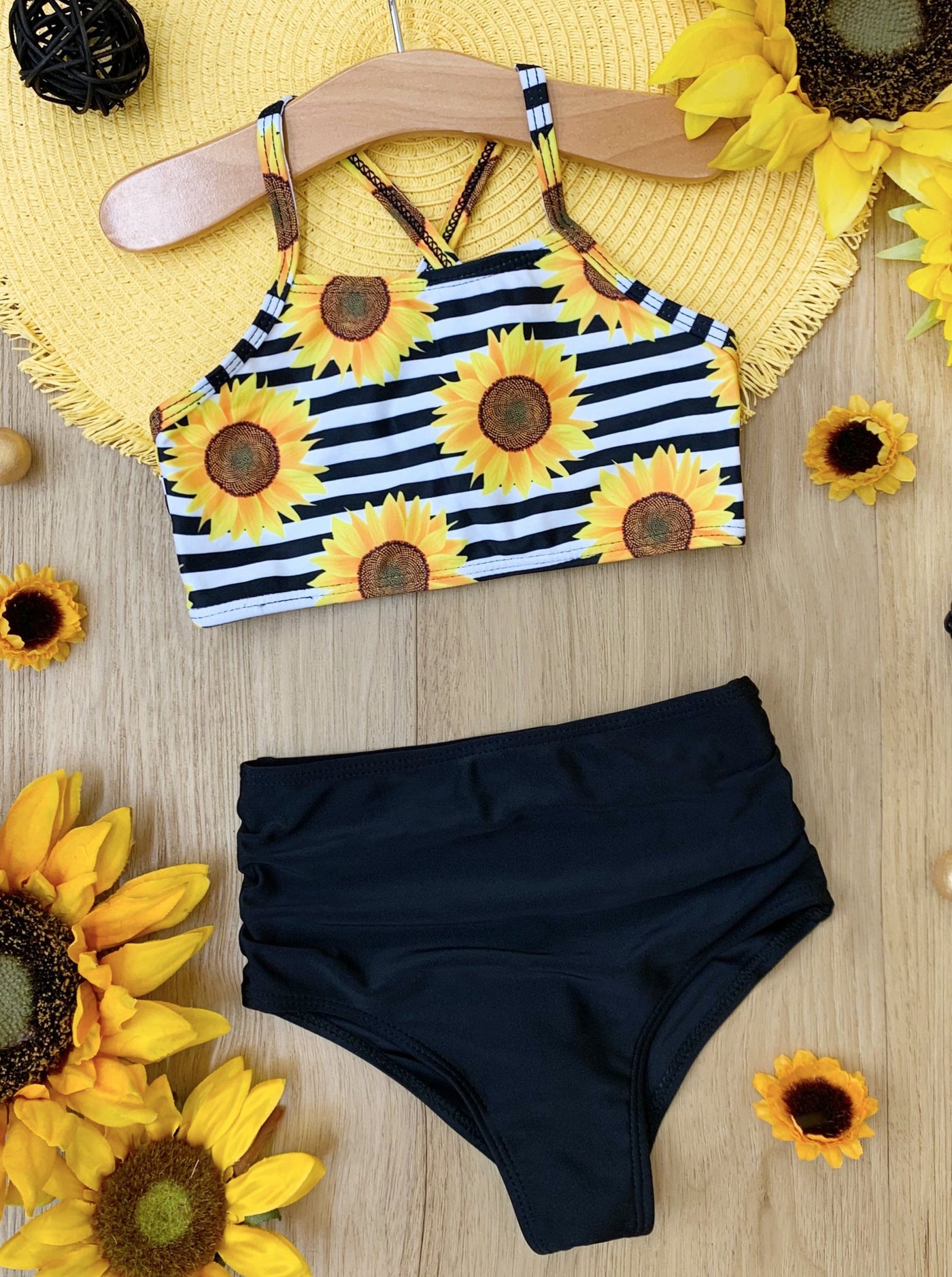 2Pcs Kids Girls Sunflower Strap Swimsuit Holiday Cute Split