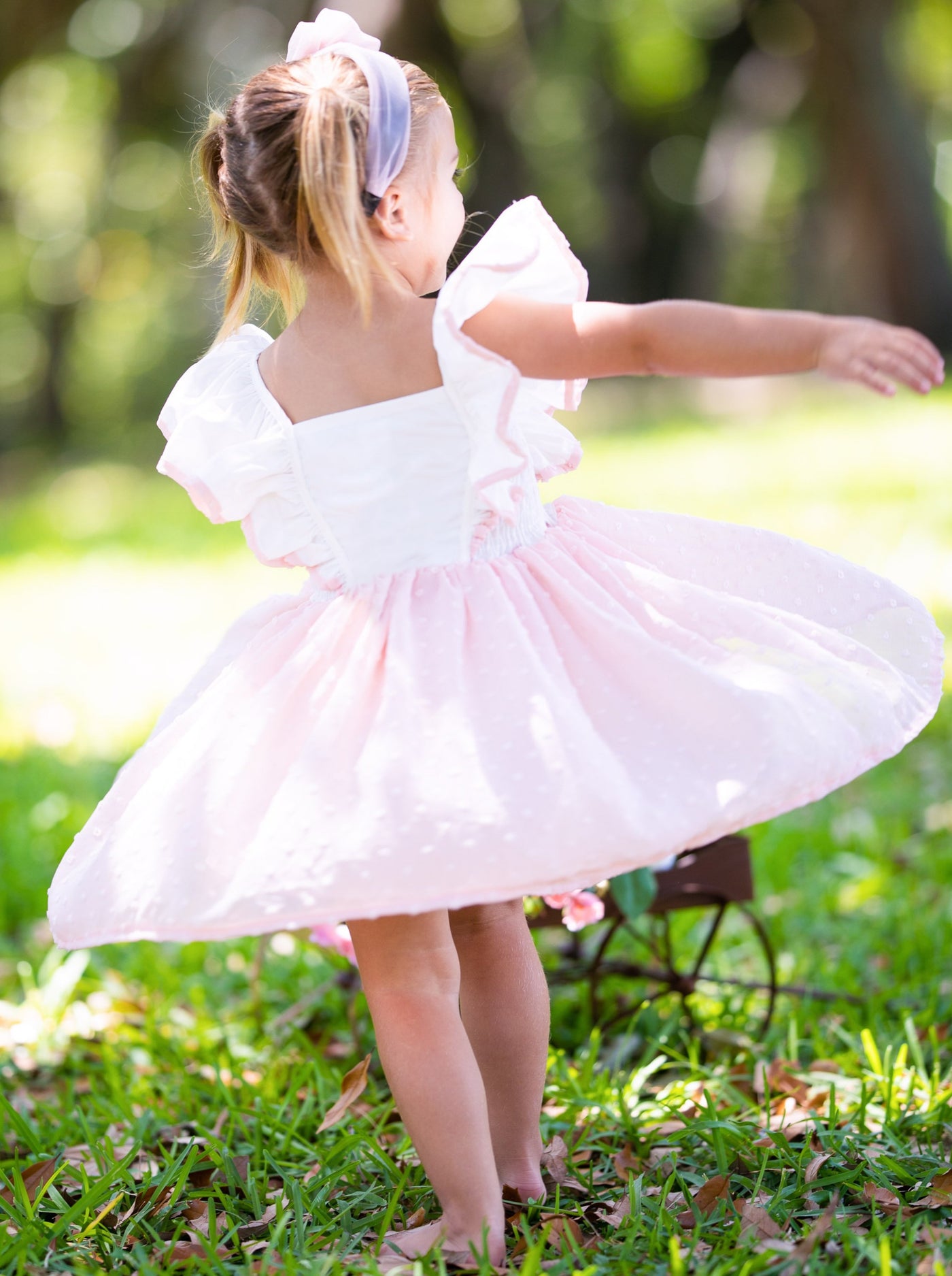 Toddler Spring Dresses | Girls Flutter Sleeve Pink Swiss Tulle Dress ...
