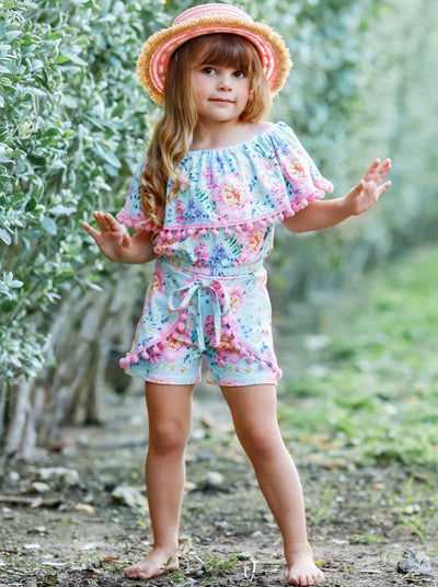 Toddler Spring Outfits | Girl Pom Pom Ruffle Top & Overlay Shorts Set ...
