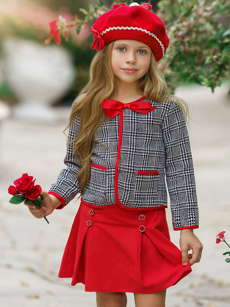 glen-plaid-tweed-blazer-leather-pleated-skirt-red-lip-headband7 -  MEMORANDUM