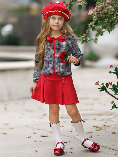Children Skirt | Navy Jacket & Red Skirt Set - Mia Belle Girls