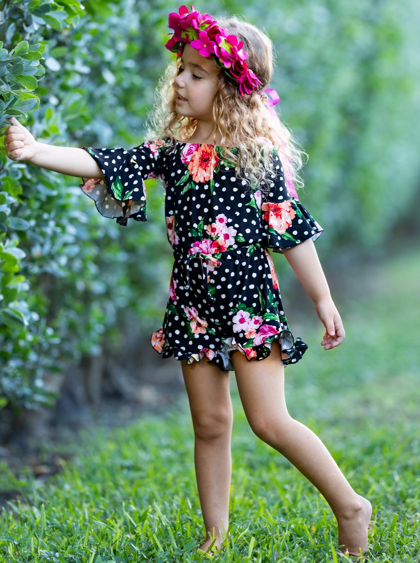 Children's Rompers | Girls Spring Floral Boho Drawstring Ruffle Romper ...