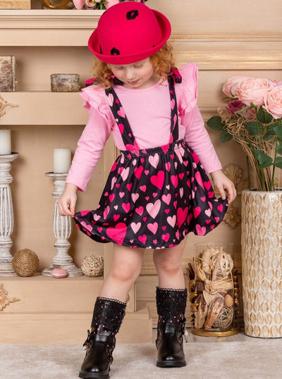 Mia Belle Girls Pink Ruffle Top And Heart Overall Skirt Set