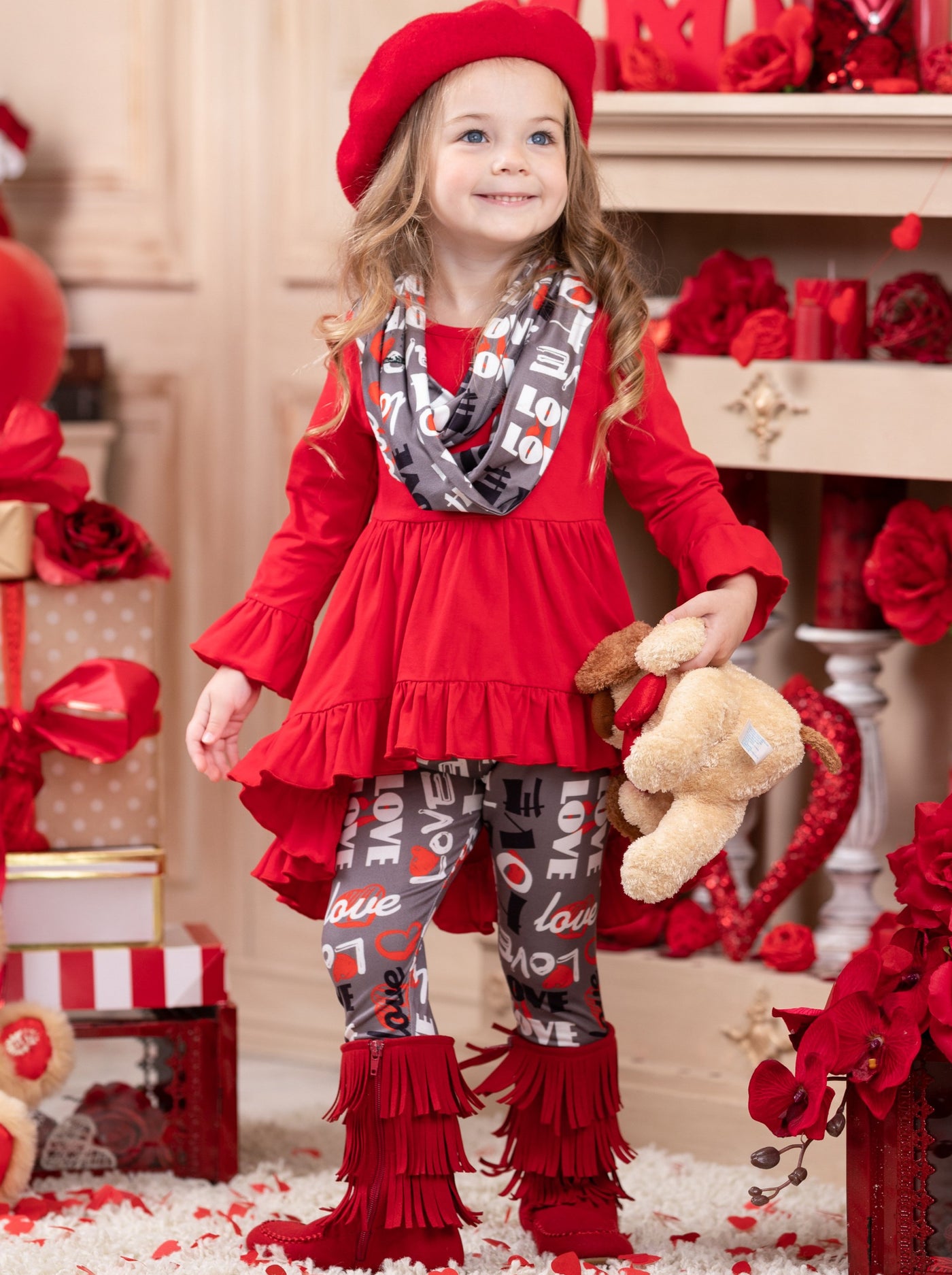 Kids Valentine's Clothes | Girls Love Hi-Lo Tunic Scarf And Legging Set ...