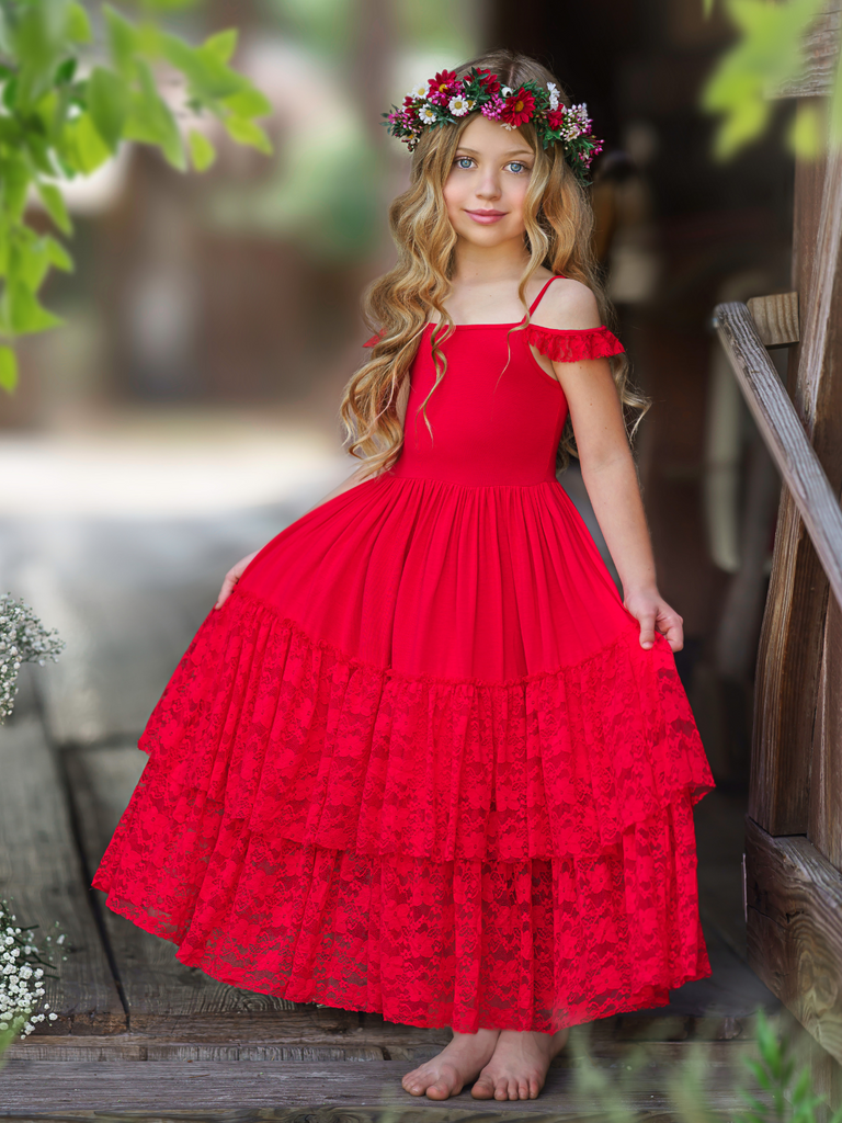 Mia Red | Maxi Dress w/ Ruffled Straps