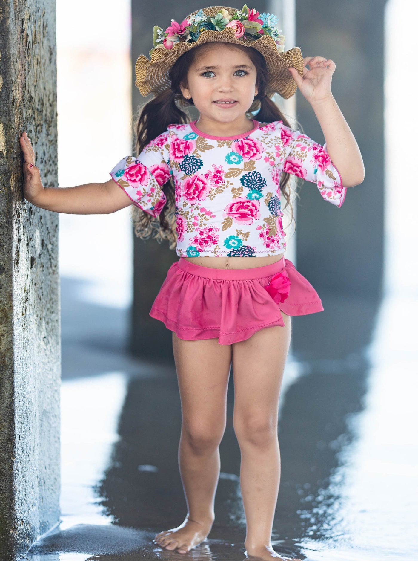 Kids Swimsuits | Little Girls Floral Rash Guard Two-Piece Swimsuit ...