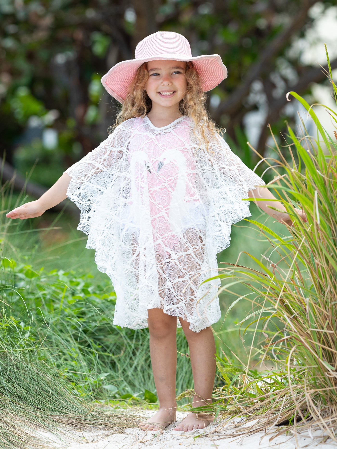 Mommy And Me Resort Wear  Matching Ivory Lace Kaftan Swim Cover