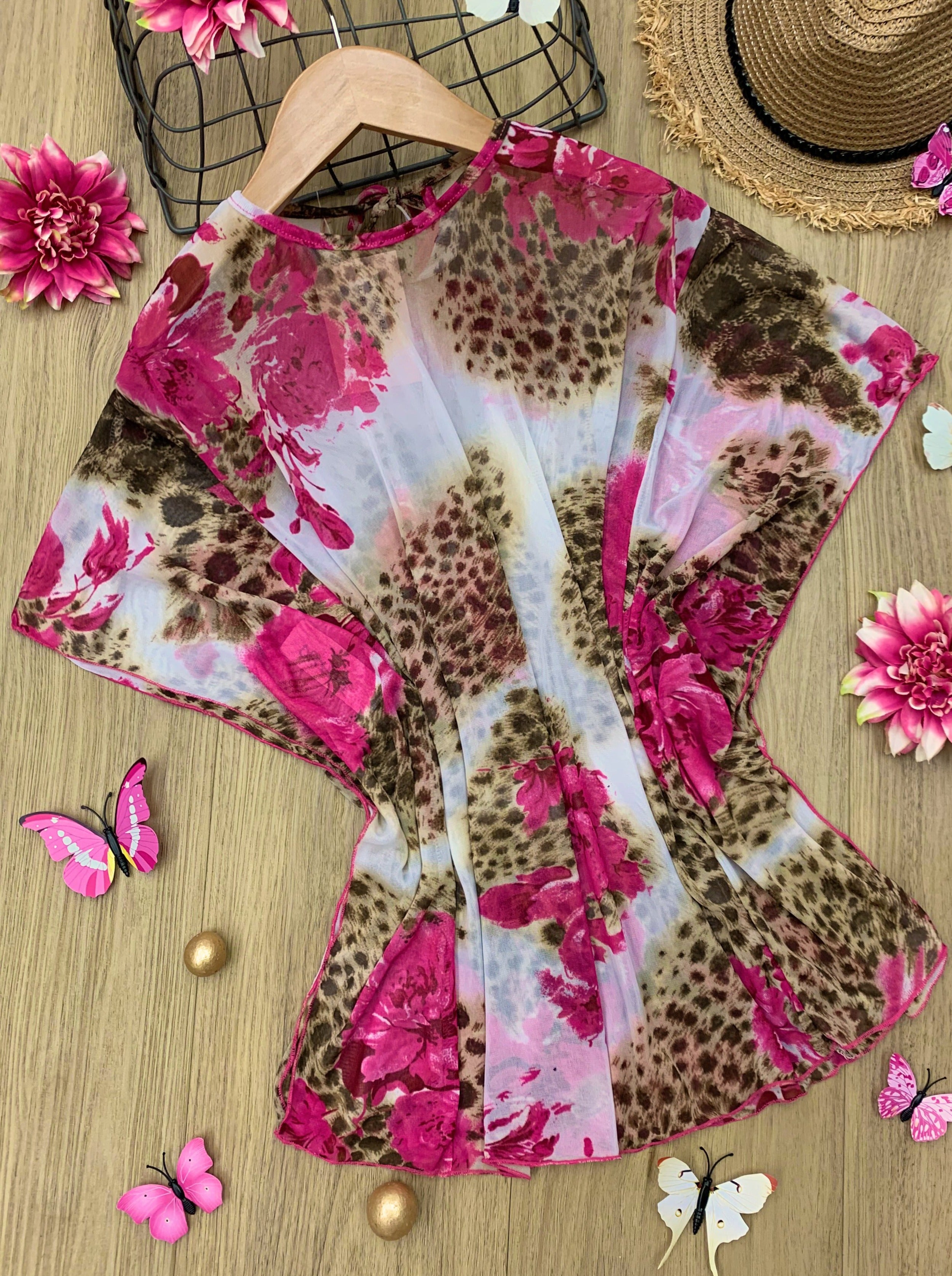 Kids Swimsuits | Little Girls Cheetah Floral Print Swim Cover Up – Mia ...