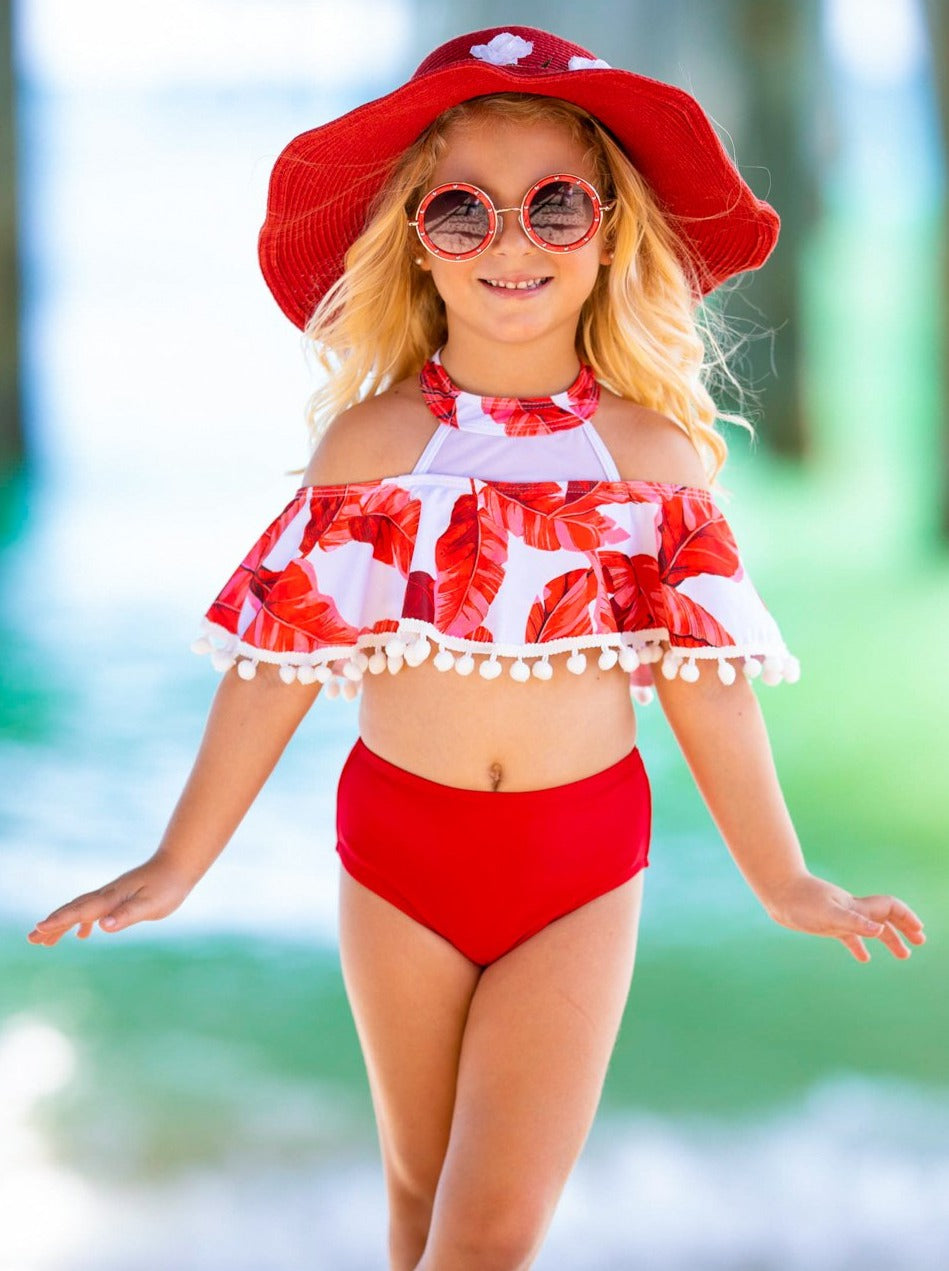 Kids Swimsuit  Girls Tropical Smocked High Waisted Two-Piece Swimsuit –  Mia Belle Girls