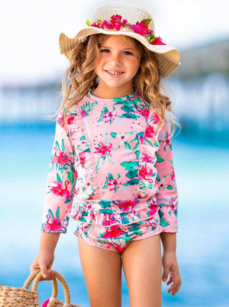 Kids Two Piece Skirted Swimsuits  Girls Abstract Rash Guard Swimsuit – Mia  Belle Girls