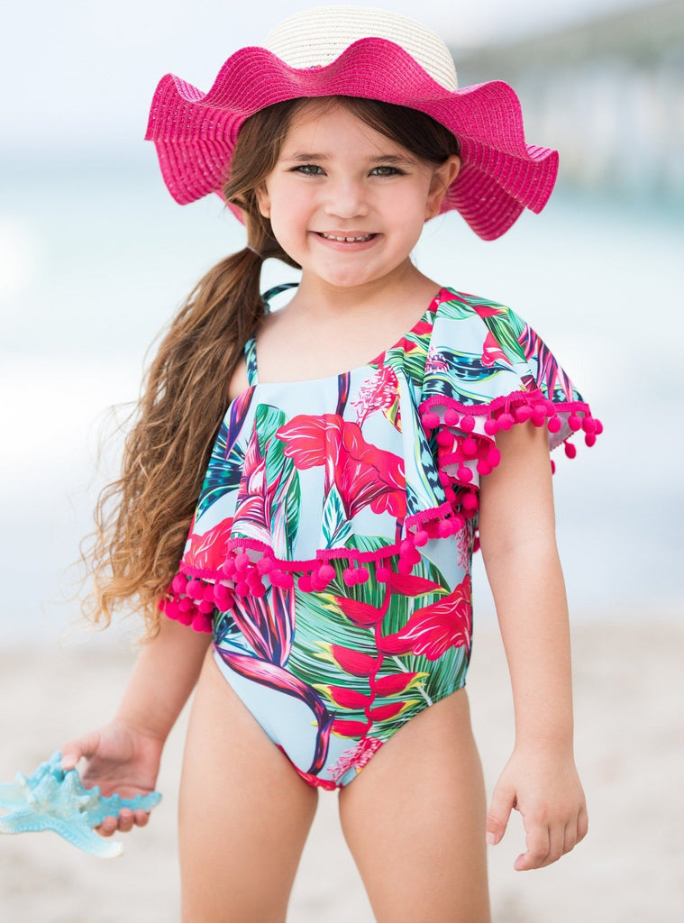 Girls Made For Sunny Days Puff Sleeve One Piece Swimsuit - Mia Belle Girls,  2T/3T