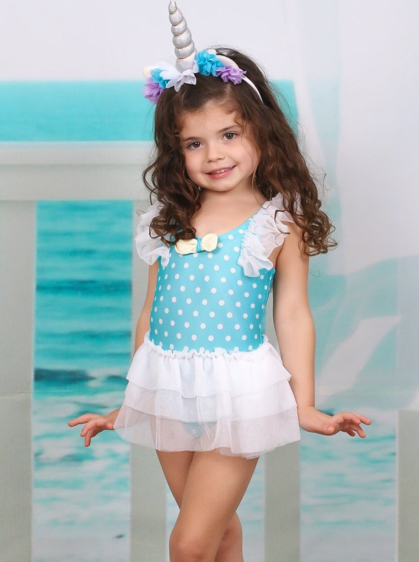 Kids Swimsuits | Girls Polka Dot Ruffled Skirted One Piece Swimsuit ...