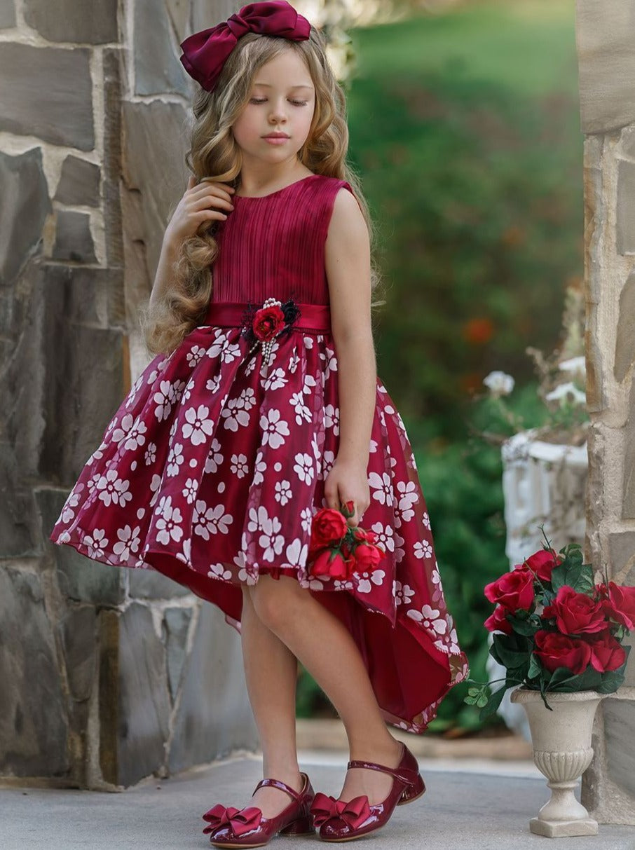 Girls Sleeveless Hi-Low Floral Holiday Dress – Mia Belle Girls