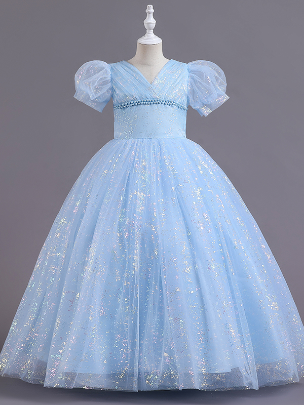 Blue Holographic Gown | Little Girls Formal Dress - Mia Belle Girls