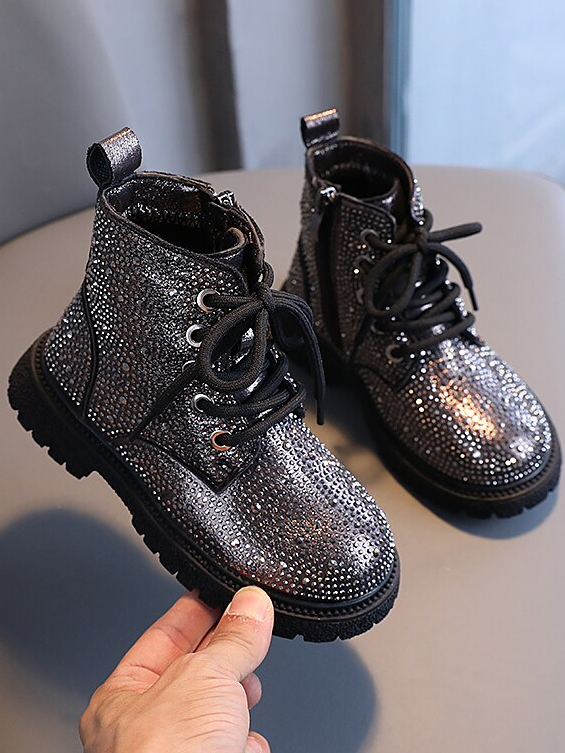 Girls You Can Never Shine Too Bright Rhinestone  Lace-Up Boots