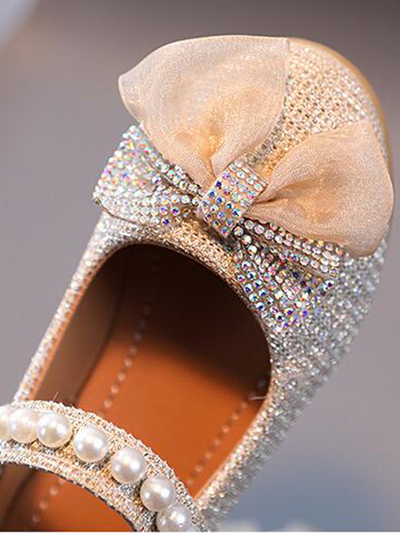 Shoes By Liv And Mia | Pearl and Rhinestone Bow Flats - Mia Belle Girls