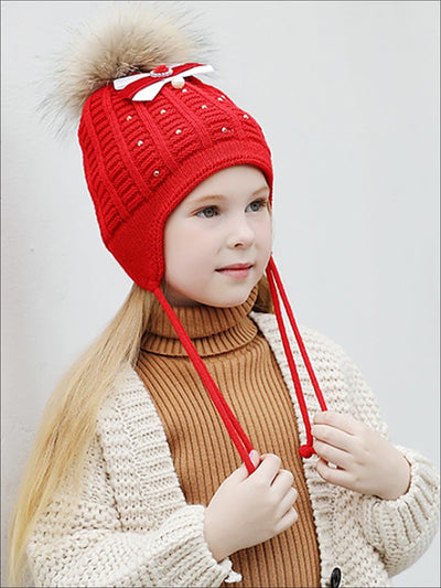 Girls Casual Fall Cable Knit Pom Pom Beanie - Girls Hats