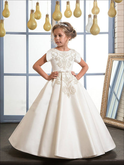 Girls Elegant Gold Embroidered Floor Length Communion Gown – Mia Belle ...