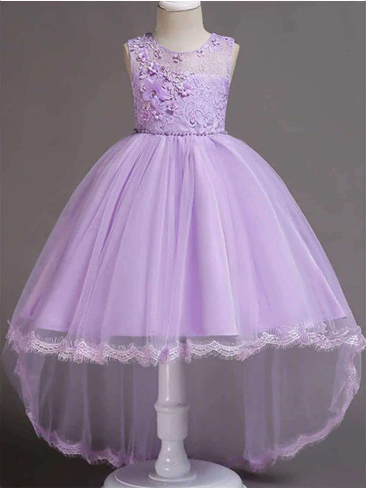 Girls Special Occasion Dress | Sheer Embroidered Hi-Lo Party Dress ...