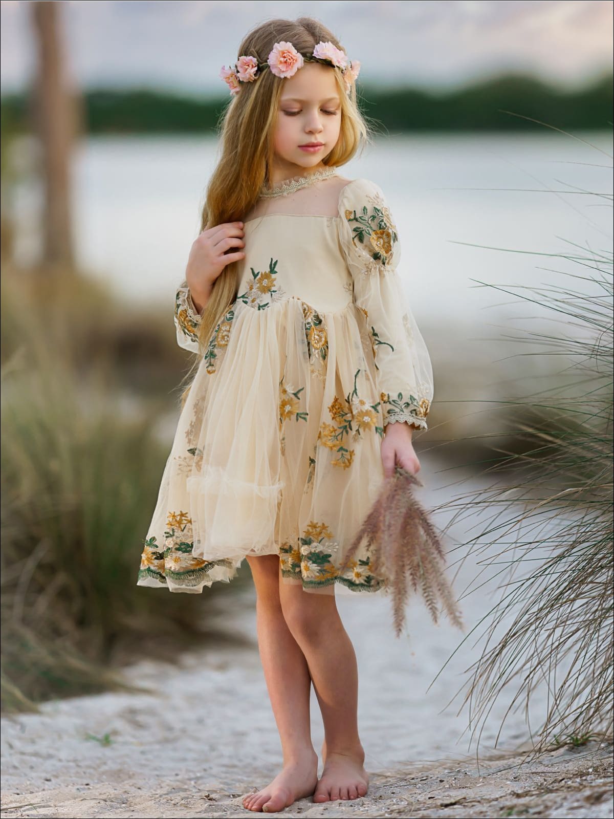 Little Girls Flower Embroidered Lace Dress