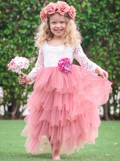 Girls Party Dresses | Lace Bodice Cascading Tulle Holiday Dress – Mia ...