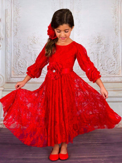 Christmas Dresses | Little Girls Lace Floral Winter Maxi Dress – Mia ...