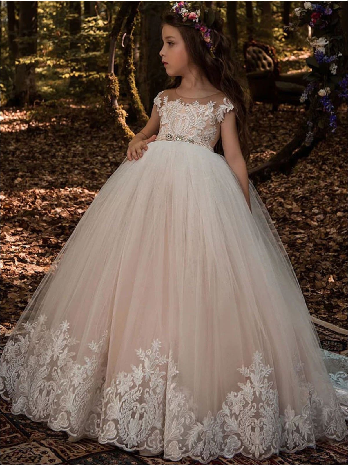 Girls Pink Lace Gown - Mia Belle Flower Girl & Pageant Dresses – Mia ...